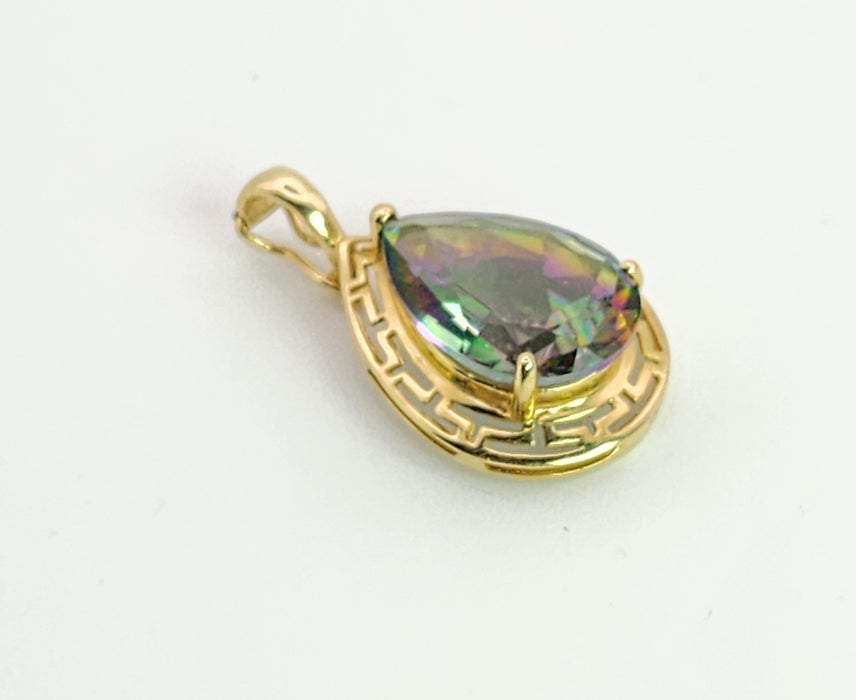 6367 Vintage: 14ct Yellow Gold Pear Cut Caribbean Topaz Pendant