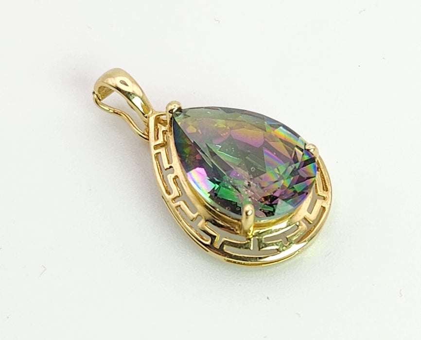 6367 Vintage: 14ct Yellow Gold Pear Cut Caribbean Topaz Pendant