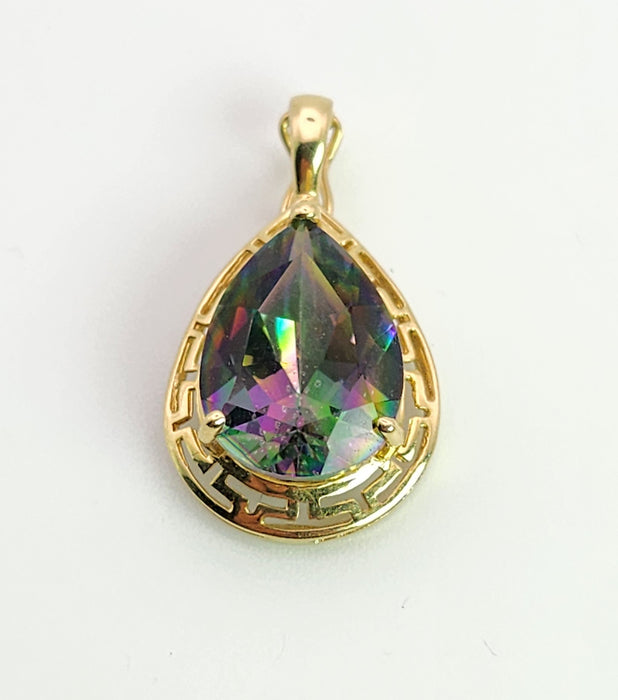 6367 Vintage: 14ct Yellow Gold Pear Cut Caribbean Topaz Pendant
