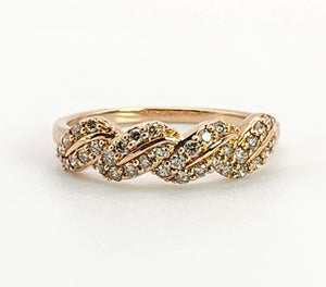 1350: Vintage: 9ct Rose Gold Champagne Diamonds Stacker/Dress Ring- delectable