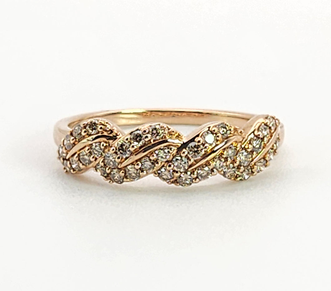 1350: Vintage: 9ct Rose Gold Champagne Diamonds Stacker/Dress Ring- delectable