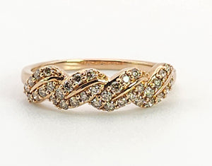 1350: Vintage: 9ct Rose Gold Champagne Diamonds Stacker/Dress Ring- delectable