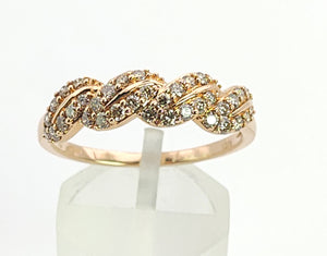 1350: Vintage: 9ct Rose Gold Champagne Diamonds Stacker/Dress Ring- delectable