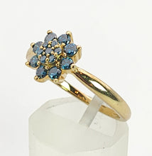 Load image into Gallery viewer, 1346: Vintage; Rare 9ct Gold Blue Diamonds Flower Head Ring- 15 natural, sparkling diamonds
