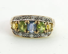 Cargar imagen en el visor de la galería, 1463: Vintage: 9ct Gold Mixed Coloured Topaz Diamonds Cocktail Ring- lovely combination
