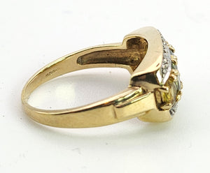 1463: Vintage: 9ct Gold Mixed Coloured Topaz Diamonds Cocktail Ring- lovely combination