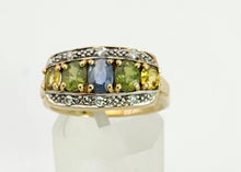Cargar imagen en el visor de la galería, 1463: Vintage: 9ct Gold Mixed Coloured Topaz Diamonds Cocktail Ring- lovely combination
