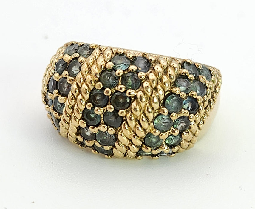 Vintage: 9ct Yellow Gold Green Topaz Statement Dress Ring