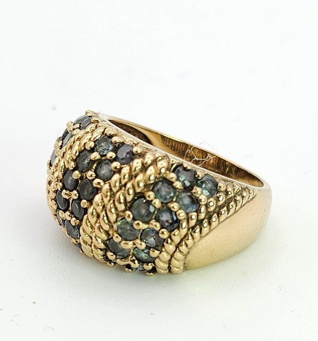 Vintage: 9ct Yellow Gold Green Topaz Statement Dress Ring