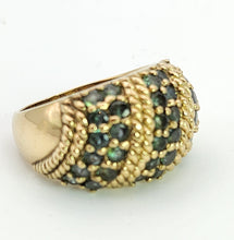 Cargar imagen en el visor de la galería, 1464: Vintage: 9ct Gold 36 Green Topaz Statement Ring- a substantial piece
