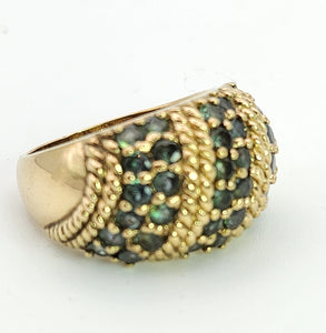 1464: Vintage: 9ct Gold 36 Green Topaz Statement Ring- a substantial piece