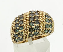 Cargar imagen en el visor de la galería, 1464: Vintage: 9ct Gold 36 Green Topaz Statement Ring- a substantial piece
