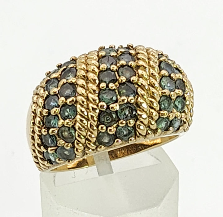 Vintage: 9ct Yellow Gold Green Topaz Statement Dress Ring