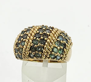 1464: Vintage: 9ct Gold 36 Green Topaz Statement Ring- a substantial piece