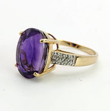 Load image into Gallery viewer, 1465: Vintage: 9ct Gold Oval Purple Amethyst 16 Diamonds Dress Ring- FAB
