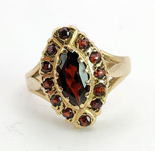 Load image into Gallery viewer, 1476: Vintage: 9ct Gold 13 Navette Set Garnets Cluster Ring- From 1977
