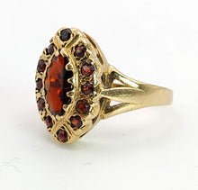 Load image into Gallery viewer, 1476: Vintage: 9ct Gold 13 Navette Set Garnets Cluster Ring- From 1977
