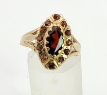Load image into Gallery viewer, 1476: Vintage: 9ct Gold 13 Navette Set Garnets Cluster Ring- From 1977
