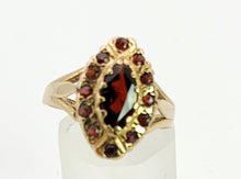 Load image into Gallery viewer, 1476: Vintage: 9ct Gold 13 Navette Set Garnets Cluster Ring- From 1977
