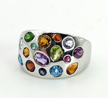 Cargar imagen en el visor de la galería, 1477: Vintage: 9ct White Gold Multi- Gem Bombe Ring- fabulous, fun colour array
