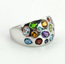 Cargar imagen en el visor de la galería, 1477: Vintage: 9ct White Gold Multi- Gem Bombe Ring- fabulous, fun colour array
