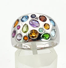 Cargar imagen en el visor de la galería, 1477: Vintage: 9ct White Gold Multi- Gem Bombe Ring- fabulous, fun colour array

