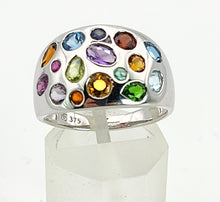 Cargar imagen en el visor de la galería, 1477: Vintage: 9ct White Gold Multi- Gem Bombe Ring- fabulous, fun colour array
