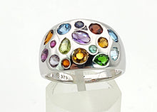 Cargar imagen en el visor de la galería, 1477: Vintage: 9ct White Gold Multi- Gem Bombe Ring- fabulous, fun colour array

