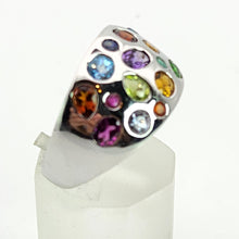 Cargar imagen en el visor de la galería, 1477: Vintage: 9ct White Gold Multi- Gem Bombe Ring- fabulous, fun colour array
