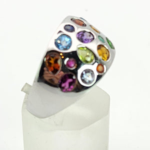 1477: Vintage: 9ct White Gold Multi- Gem Bombe Ring- fabulous, fun colour array