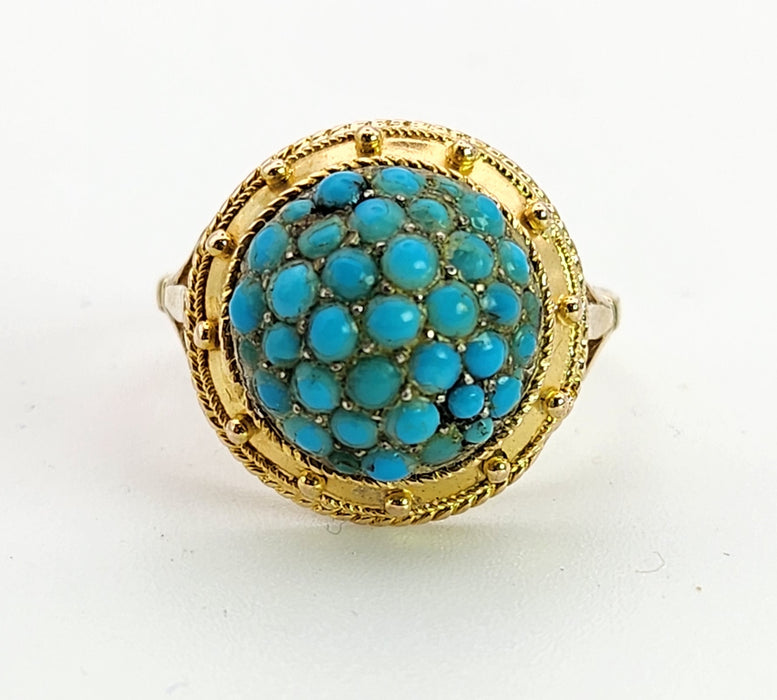 6154: Vintage: 18ct Gold Turquoises Domed Cluster Cocktail&nbsp; Ring- lovely symmetry