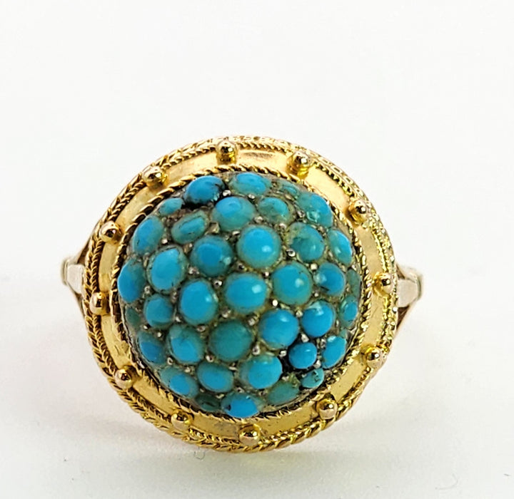 6154: Vintage: 18ct Gold Turquoises Domed Cluster Cocktail&nbsp; Ring- lovely symmetry