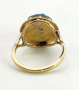 6154: Vintage: 18ct Gold Turquoises Domed Cluster Cocktail&nbsp; Ring- lovely symmetry