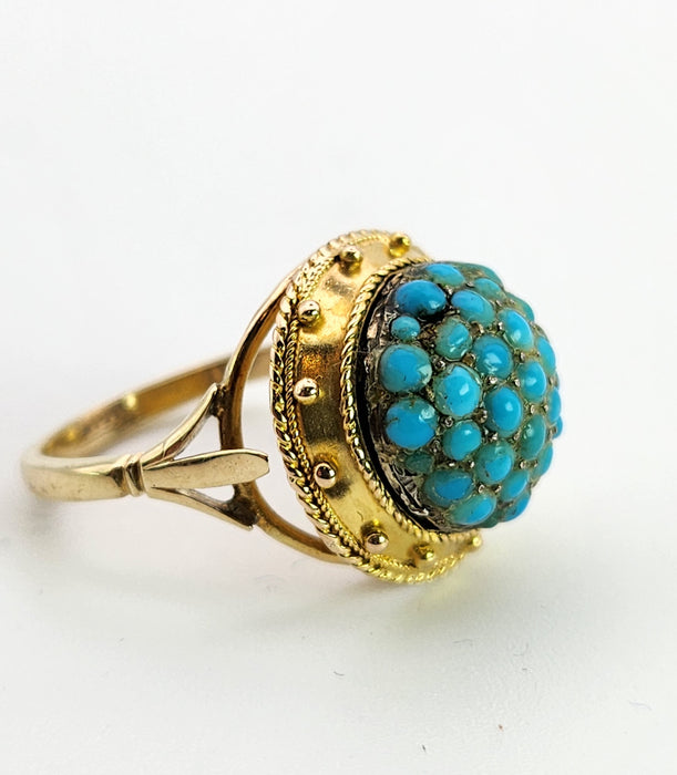 6154: Vintage: 18ct Gold Turquoises Domed Cluster Cocktail&nbsp; Ring- lovely symmetry
