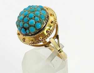 6154: Vintage: 18ct Gold Turquoises Domed Cluster Cocktail&nbsp; Ring- lovely symmetry