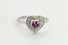 Load image into Gallery viewer, 1160: Vintage; 9ct White Gold Heart-Cut Almandine Garnet Diamonds Ring- cute &amp; sparkly
