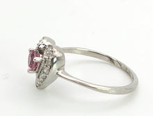 Load image into Gallery viewer, 1160: Vintage; 9ct White Gold Heart-Cut Almandine Garnet Diamonds Ring- cute &amp; sparkly
