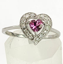 Load image into Gallery viewer, 1160: Vintage; 9ct White Gold Heart-Cut Almandine Garnet Diamonds Ring- cute &amp; sparkly
