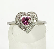 Load image into Gallery viewer, 1160: Vintage; 9ct White Gold Heart-Cut Almandine Garnet Diamonds Ring- cute &amp; sparkly
