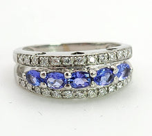 Cargar imagen en el visor de la galería, 1352: Vintage: 18ct Gold Vivid Tanzanites 26 Diamonds Dress Ring- exquisite, crisp, sparkling
