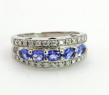 Cargar imagen en el visor de la galería, 1352: Vintage: 18ct Gold Vivid Tanzanites 26 Diamonds Dress Ring- exquisite, crisp, sparkling
