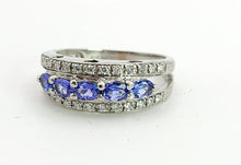 Cargar imagen en el visor de la galería, 1352: Vintage: 18ct Gold Vivid Tanzanites 26 Diamonds Dress Ring- exquisite, crisp, sparkling
