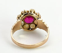 Load image into Gallery viewer, 1447: Antique: 15ct Gold Ruby Pearls Flower Head Ring- Over 100 years old
