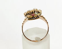 Load image into Gallery viewer, 1447: Antique: 15ct Gold Ruby Pearls Flower Head Ring- Over 100 years old
