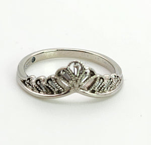 1153: Vintage: Rare Palladium Mixed-Cut Diamonds Stacker Ring- natural, sparkling beauty