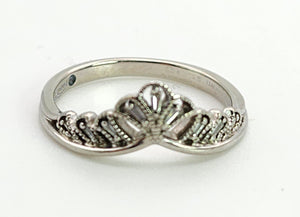 1153: Vintage: Rare Palladium Mixed-Cut Diamonds Stacker Ring- natural, sparkling beauty