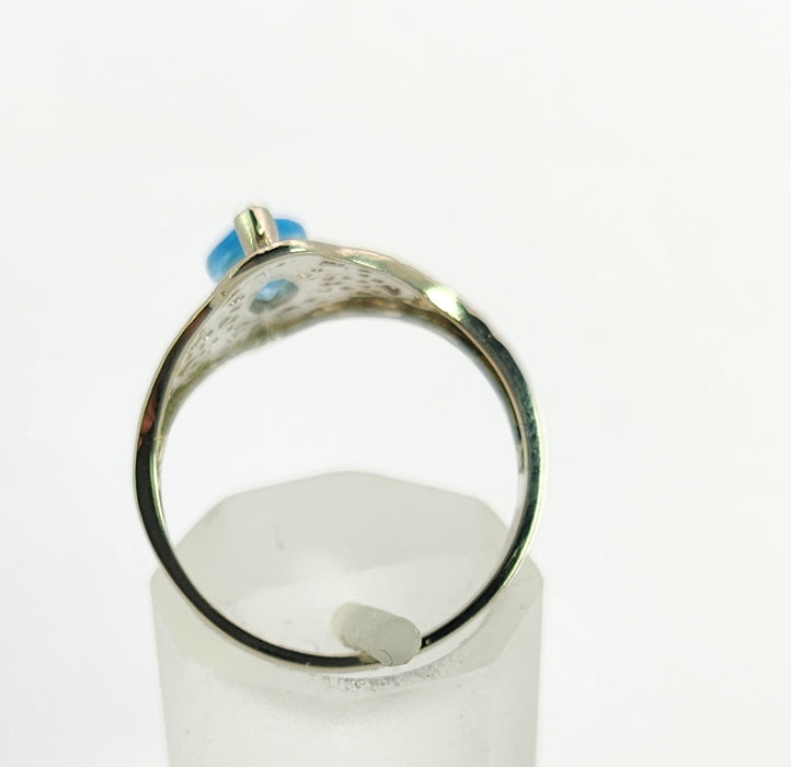 1556: Vintage: 14ct White Gold Marquise Cut Blue Topaz Openwork Dress Ring