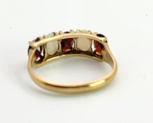 Cargar imagen en el visor de la galería, 1564: Vintage: 9ct Gold White Opals Red Garnets Dress/Stacker Ring- 1970&#39;s Vintage

