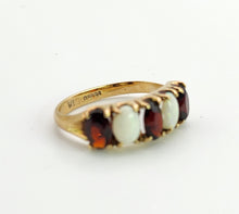 Cargar imagen en el visor de la galería, 1564: Vintage: 9ct Gold White Opals Red Garnets Dress/Stacker Ring- 1970&#39;s Vintage
