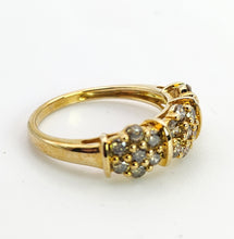 Load image into Gallery viewer, 1537: Vintage: 9ct Gold 21 Champagne Diamonds Flowerhead Trilogy Ring- a natural, sparkling beauty
